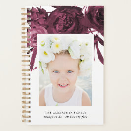 Elegant Maroon Floral Bouquet met naam en foto Planner