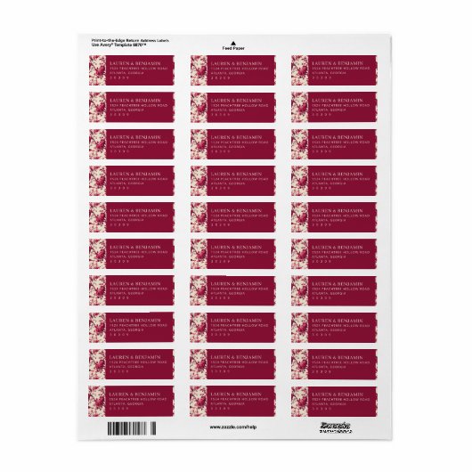 Elegant Maroon Floral Etiket (Full Sheet)