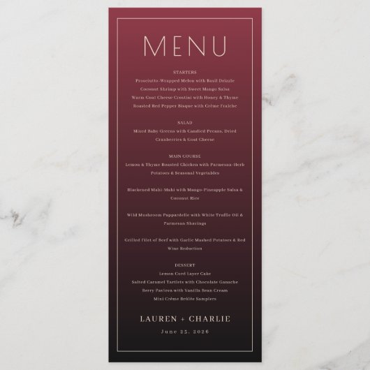 Elegant Maroon Formal Menu (Voorkant)
