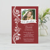 Elegant Maroon Foto Graduparty Uitnodiging (Staand voorkant)