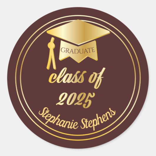 Elegant Maroon | Gold 2023 Afstuderen Afstuderen P Ronde Sticker (Voorkant)