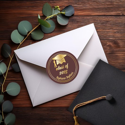 Elegant Maroon | Gold 2023 Afstuderen Afstuderen P Ronde Sticker