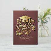 Elegant Maroon Gold Afstudeerder Pet Leaf Afstuder Bedankkaart (Staand voorkant)