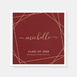 Elegant Maroon Gold Afstuderen naam geometrisch Servet