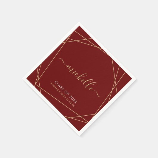 Elegant Maroon Gold Afstuderen naam geometrisch Servet (Hoek)