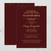 Elegant Maroon Gold Class of 2018 Graduation Party Kaart (Voorkant / Achterkant)