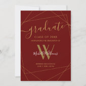 Elegant Maroon Gold Geometric Monogram Afstuderen Aankondiging (Voorkant)