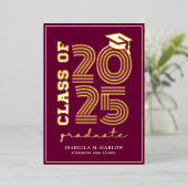 Elegant Maroon Gold Highschool Afstudeerder Aankon Folie Uitnodiging (Staand Voorkant)