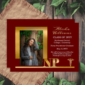 Elegant Maroon Gold NP Nurse Practitioner Aankondiging