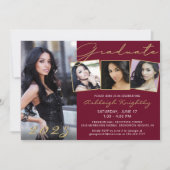Elegant Maroon Gold Script 4 Foto Afstuderen Kaart (Voorkant)