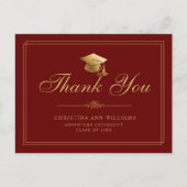 Elegant Maroon Gold Script Afstuderen Bedankt Briefkaart (Voorkant)