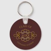 Elegant Maroon | Gold Vourish Class of Year Name Sleutelhanger (Voorkant)