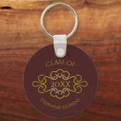 Elegant Maroon | Gold Vourish Class of Year Name Sleutelhanger (Voorkant)