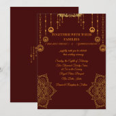 Elegant Maroon & Gold Wedding Invitation Kaart (Voorkant / Achterkant)