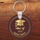 Elegant Maroon | Goud 2024 Afstuderen Pet Afstuder Sleutelhanger (Voorkant)