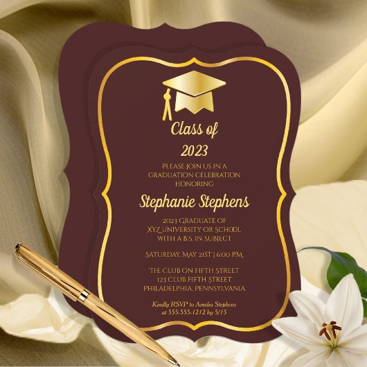 Elegant Maroon | Goud Pet Graduation Party Kaart