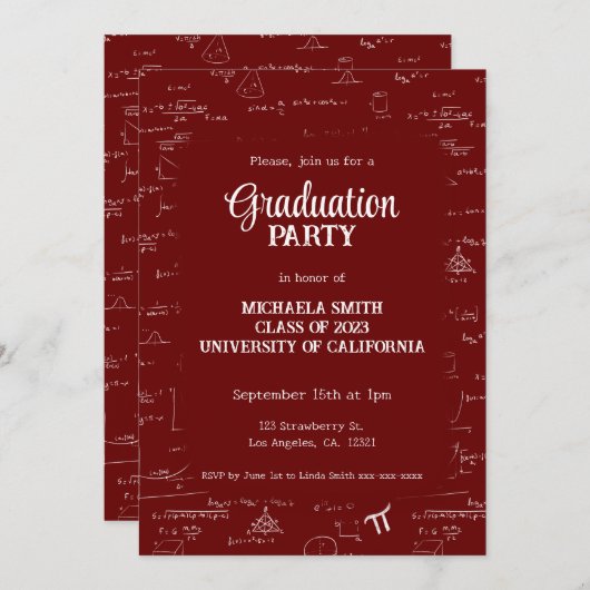 Elegant Maroon Hand-Lettering Math Graduation Kaart (Voorkant / Achterkant)