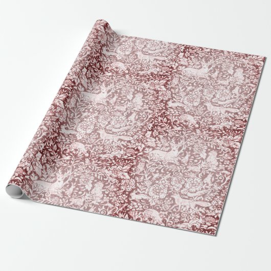 Elegant Maroon Kerstbos Dierenrendier Reindester Cadeaupapier (Uitgerold)