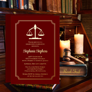 Elegant Maroon Law Attorney Graduparty Folie Uitnodiging