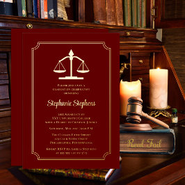 Elegant Maroon Law Attorney Graduparty Folie Uitnodiging