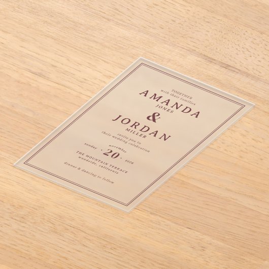 Elegant Maroon Minimalist Wedding Invitation Acryl Uitnodigingen (Laagn)