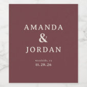Elegant Maroon Minimalist Wedding Labels Wijn Etiket (Enkel label)