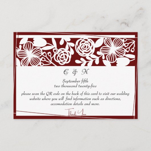 Elegant Maroon Monogram Details Behuizing Kaart (Voorkant)