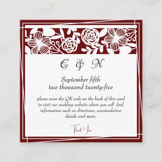 Elegant Maroon Monogram Details Behuizing Kaart (Voorkant)