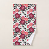 Elegant Maroon Pink Burgundy Roos Floral Pattern Bad Handdoek (Handdoek)