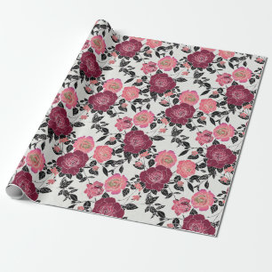 Elegant Maroon Pink Burgundy Roos Flower Pattern Cadeaupapier