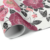 Elegant Maroon Pink Burgundy Roos Flower Pattern Cadeaupapier (Rol Hoek)