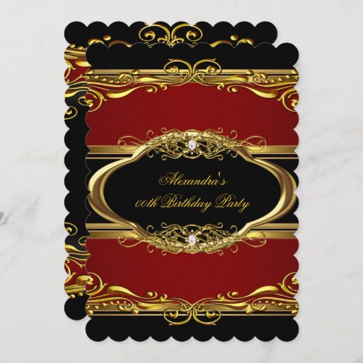 Elegant Maroon Red Black Gold Birthday Kaart (Voorkant / Achterkant)