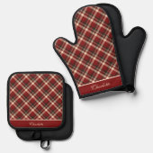 Elegant Maroon Red Cream Royal Stewart Tartan Ovenwant & Pannenlap Set (Voorkant / Achterkant)