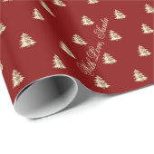 Elegant Maroon rood goud kerstboom patroon Cadeaupapier (Rol Hoek)