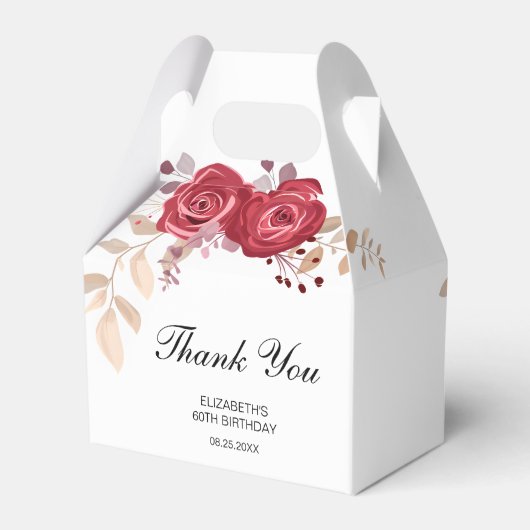 Elegant Maroon Roos Bloemen Greenery Verjaardag Bedankdoosjes (Achterkant)