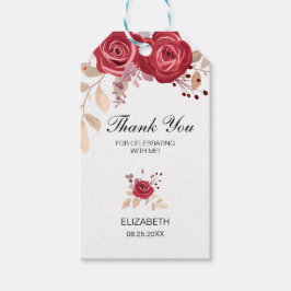 Elegant Maroon Roos Bloemen Greenery Verjaardag Cadeaulabel