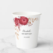 Elegant Maroon Roos Bloemen Greenery Verjaardag Papieren Bekers (Achterkant)