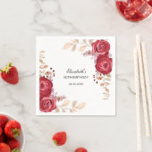Elegant Maroon Roos Bloemen Greenery Verjaardag Servet (Insitu)