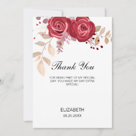 Elegant Maroon Rose Floral Greenery Birthday Bedankkaart