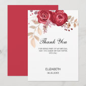 Elegant Maroon Rose Floral Greenery Birthday Bedankkaart (Voorkant / Achterkant)