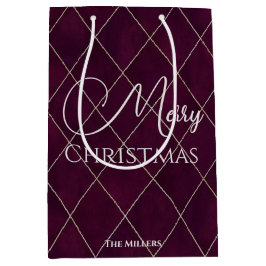 Elegant Maroon Schotse Ruit Patroon Prettig Kerstf Medium Cadeauzakje