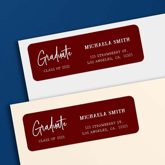 Elegant Maroon Script Afstudeer Retouradres Etiket