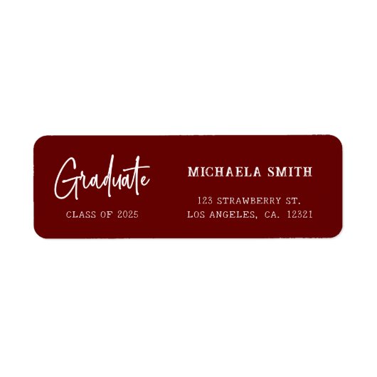 Elegant Maroon Script Graduation Return Address Etiket (Voorkant)