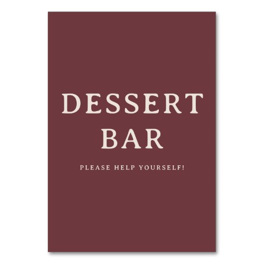 Elegant Maroon Serif Dessert Bar Sign Kaart (Voorkant)