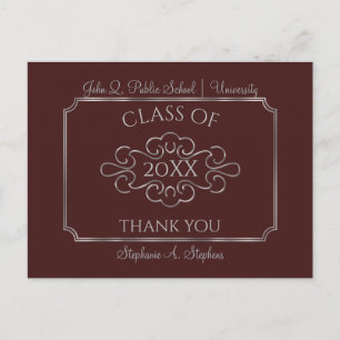 Elegant Maroon Silver College Afleiding Dank u Briefkaart
