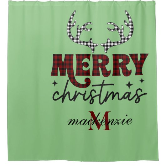 Elegant Maroon & Sinaasappel Monogram Vrolijk Kers Douchegordijn (Voorkant)