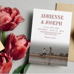 Elegant Maroon Text 2 in 1 Photo Wedding Kaart