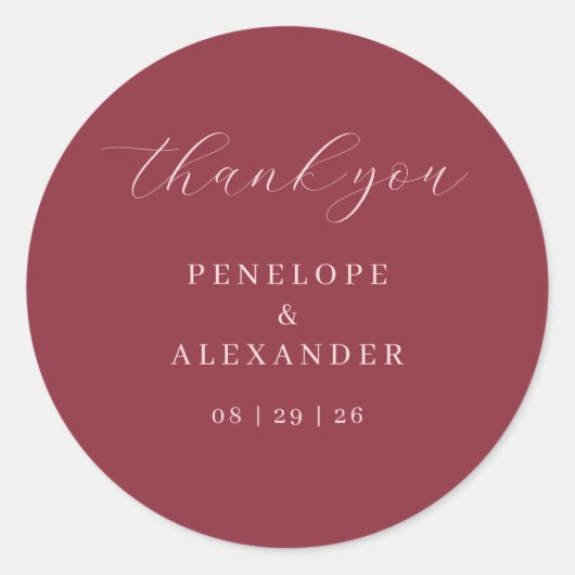 Elegant Maroon Thank You Card Ronde Sticker (Voorkant)