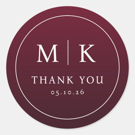 Elegant Maroon Thank You Circle Ronde Sticker (Voorkant)
