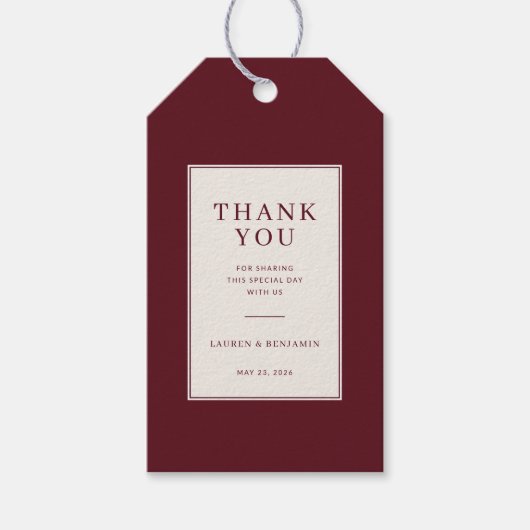 Elegant Maroon Thank You Tag Cadeaulabel (Voorkant)